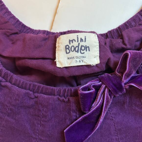 Mini Boden Purple Corduroy Dress with Velvet Bow 7-8Y - Picture 5 of 6